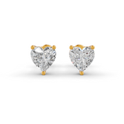Heart Cut Real Moissanite 3 Prong Solitaire Stud Earrings Screw Back 14K Gold Plated